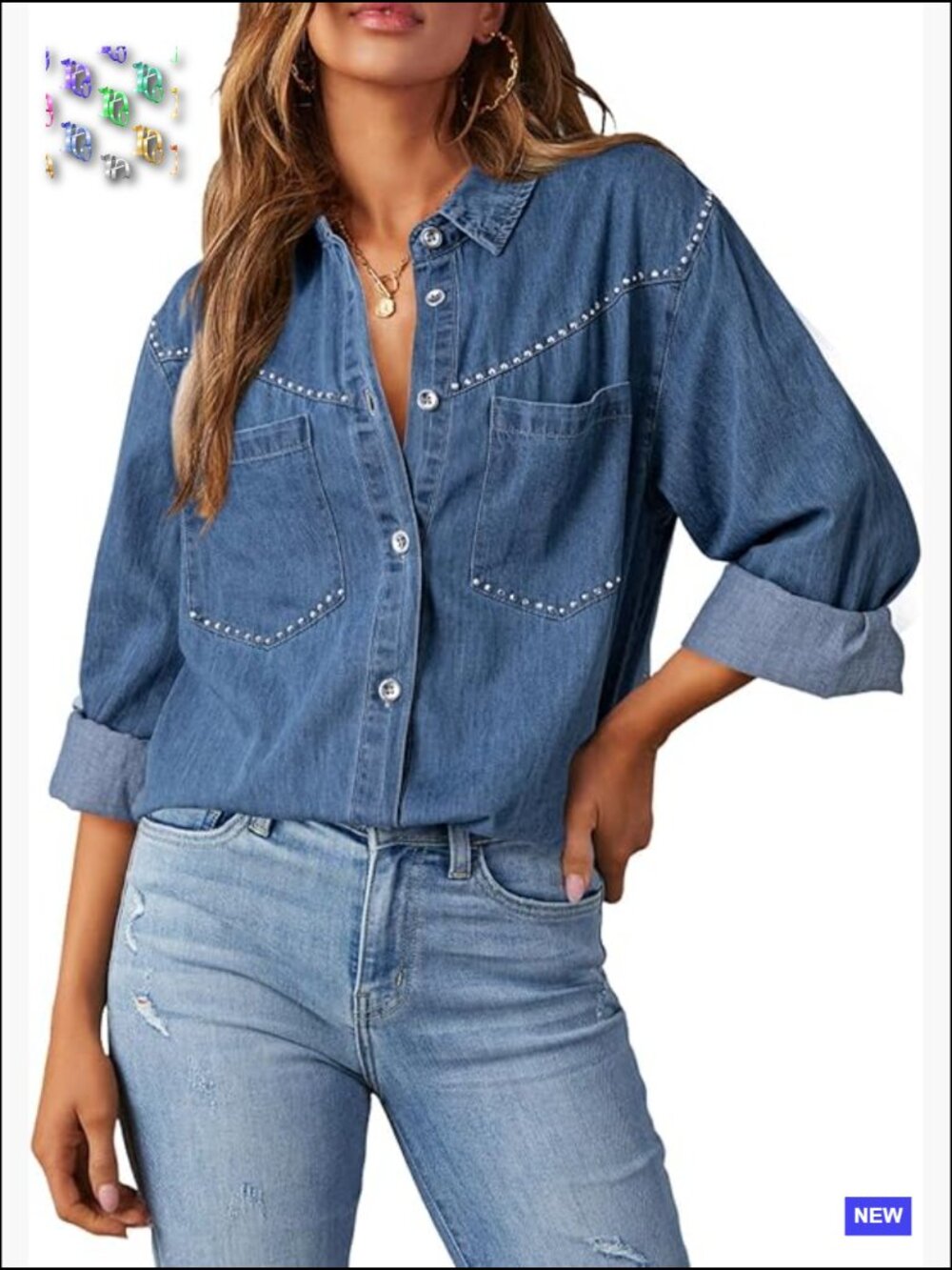 Western Denim Shirt Rhinestone Snap Button 100% Cotton Shacket